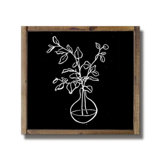 Black & White Line Floral Framed Wood Plaque